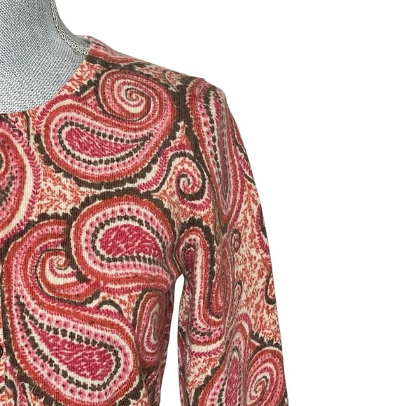 Talbots Cardigan Women L Petite Merino Wool Button Up Swirl Casual Core Cruise - Picture 4 of 10